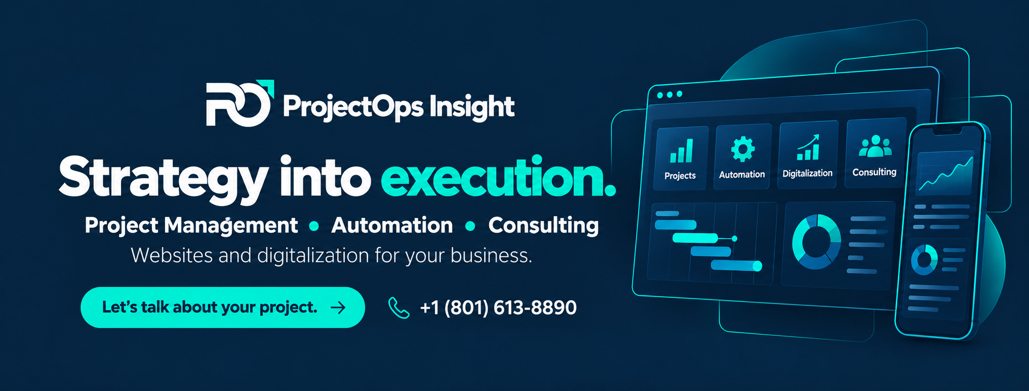 ProjectOps Insight: Strategy into execution. Project management, automation, consulting, websites and digitalization.
